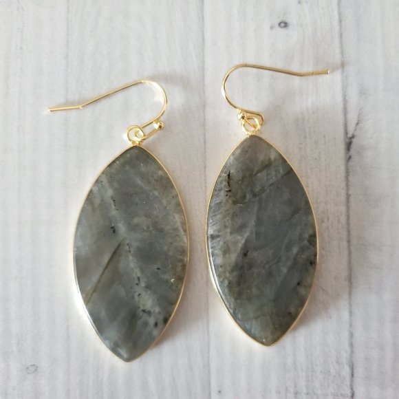 Labradorite Gray Gold Tone Earrings NWOT - Picture 1 of 3